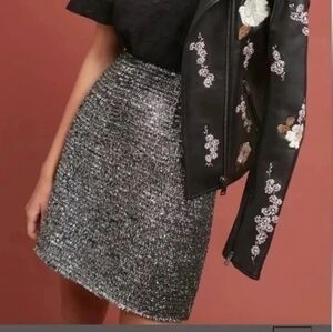 Anthropologie Hutch Saint-Michel Mini Skirt Medium Silver Tinsel Black